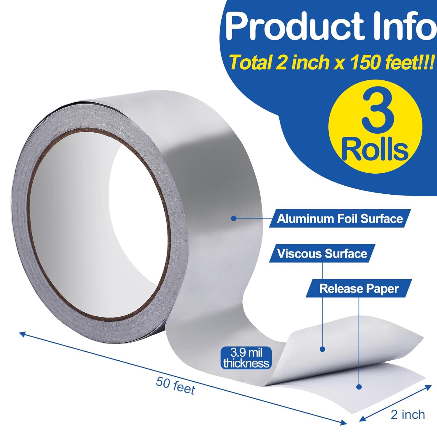3-Pack Aluminum Foil Tape for Ductwork Sealing