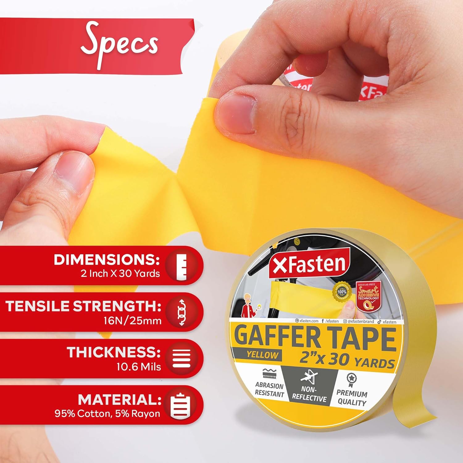 XFasten Yellow Gaffers Tape 2-in Matte Non-Reflective