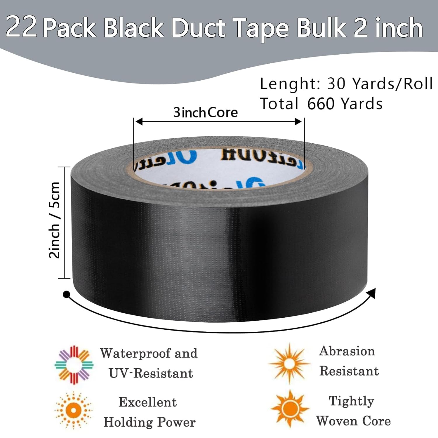 Oleitodh 22-Pack of 2 Inch Duct Tape Heavy Duty Water-Resistant
