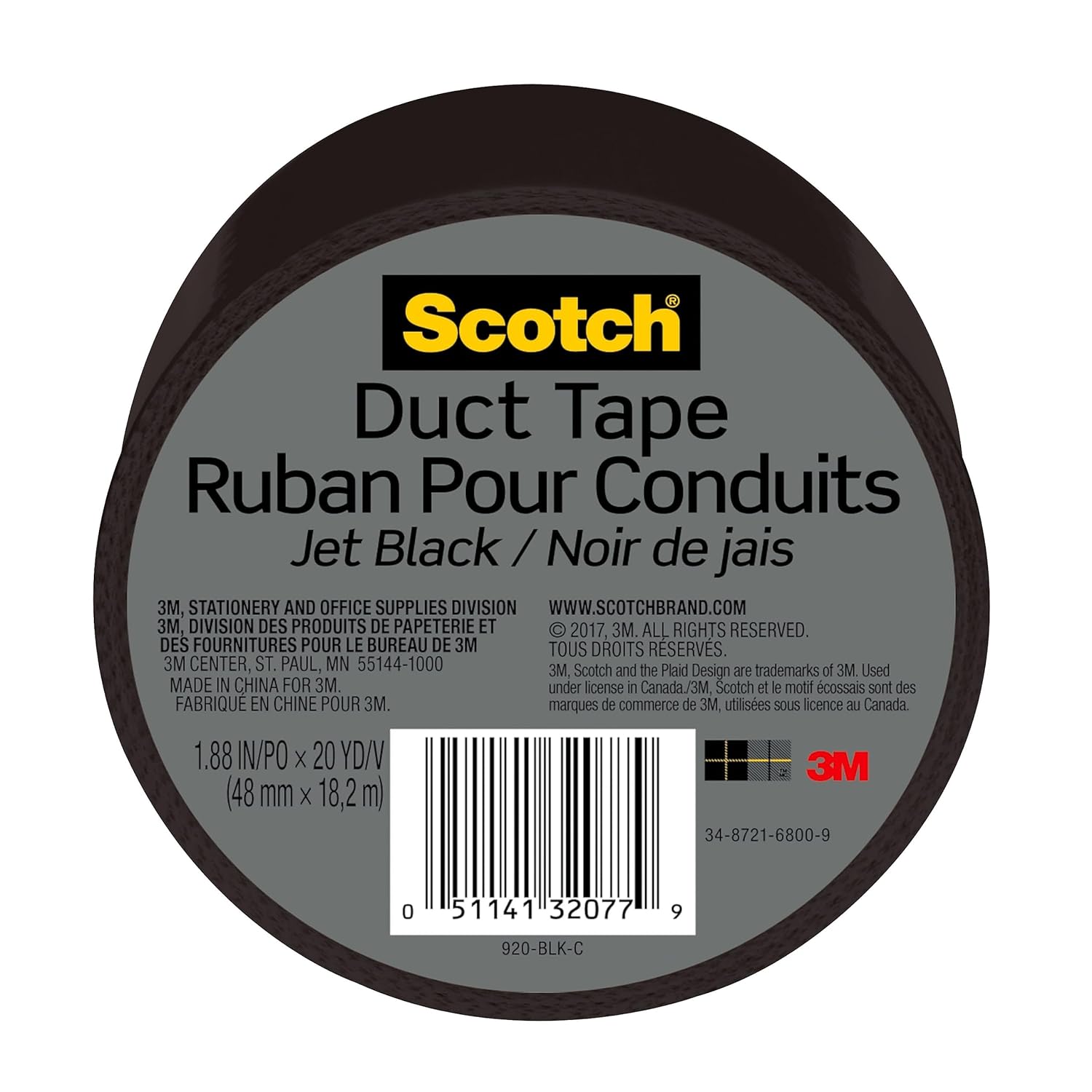 Durable Scotch Duct Tape 188 in x20 yd Black Roll