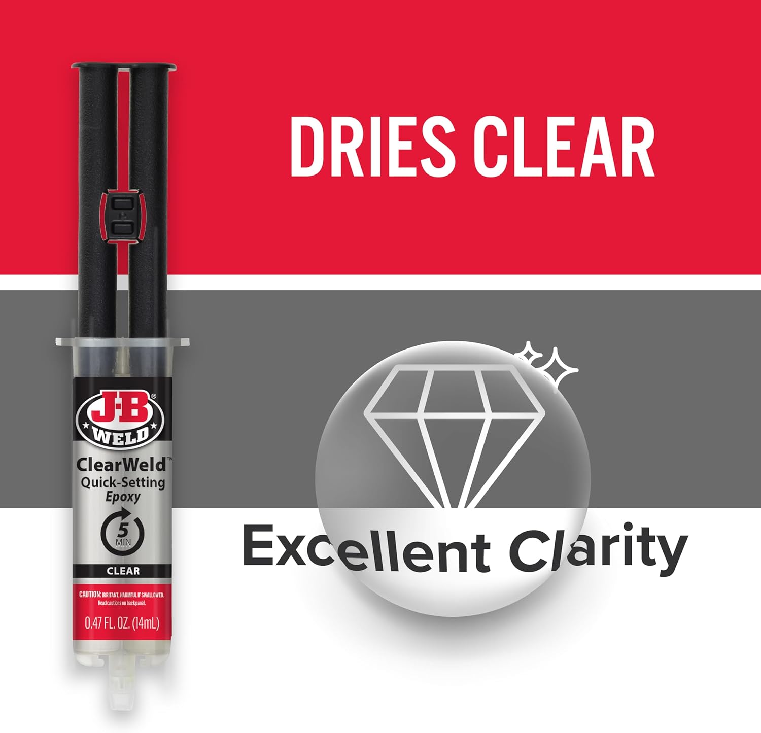 J-B Weld ClearWeld 14mL with EZMixer - Clear Quick-Setting Multipurpose Epoxy
