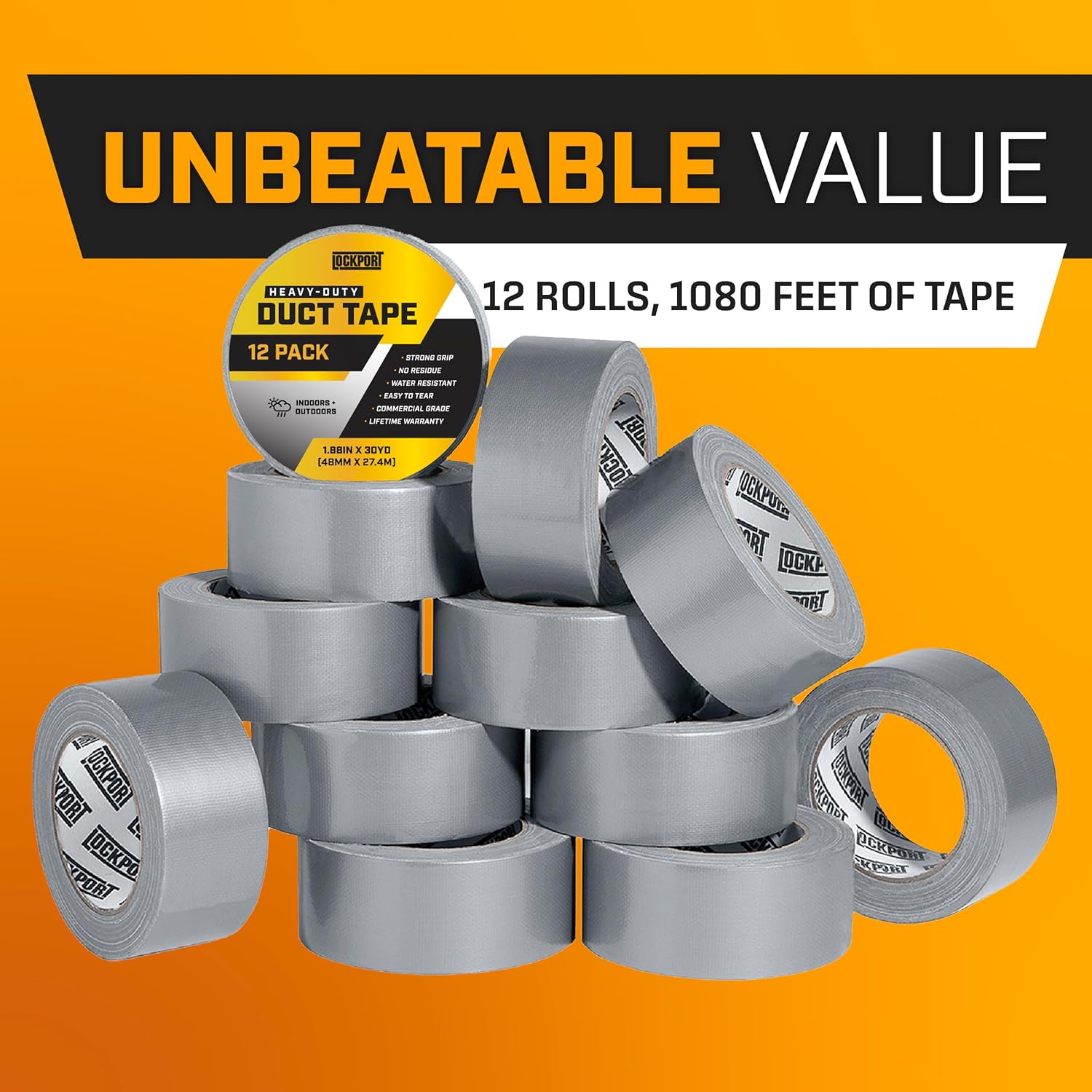 Lockport Duct Tape - Heavy Duty Waterproof 30 Yards Silver