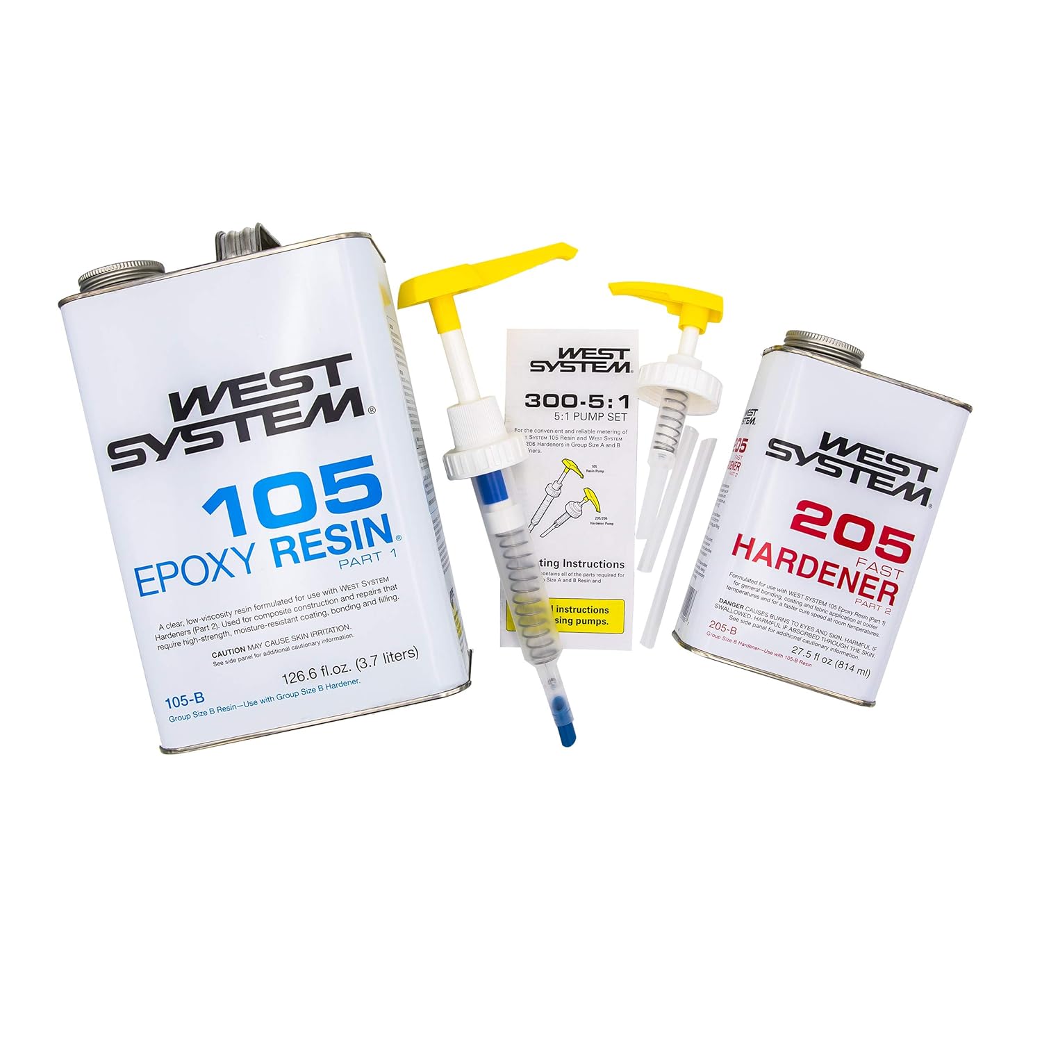WEST SYSTEM 105B Resin with 205B Hardener and 300 Mini Pumps 3-Pack