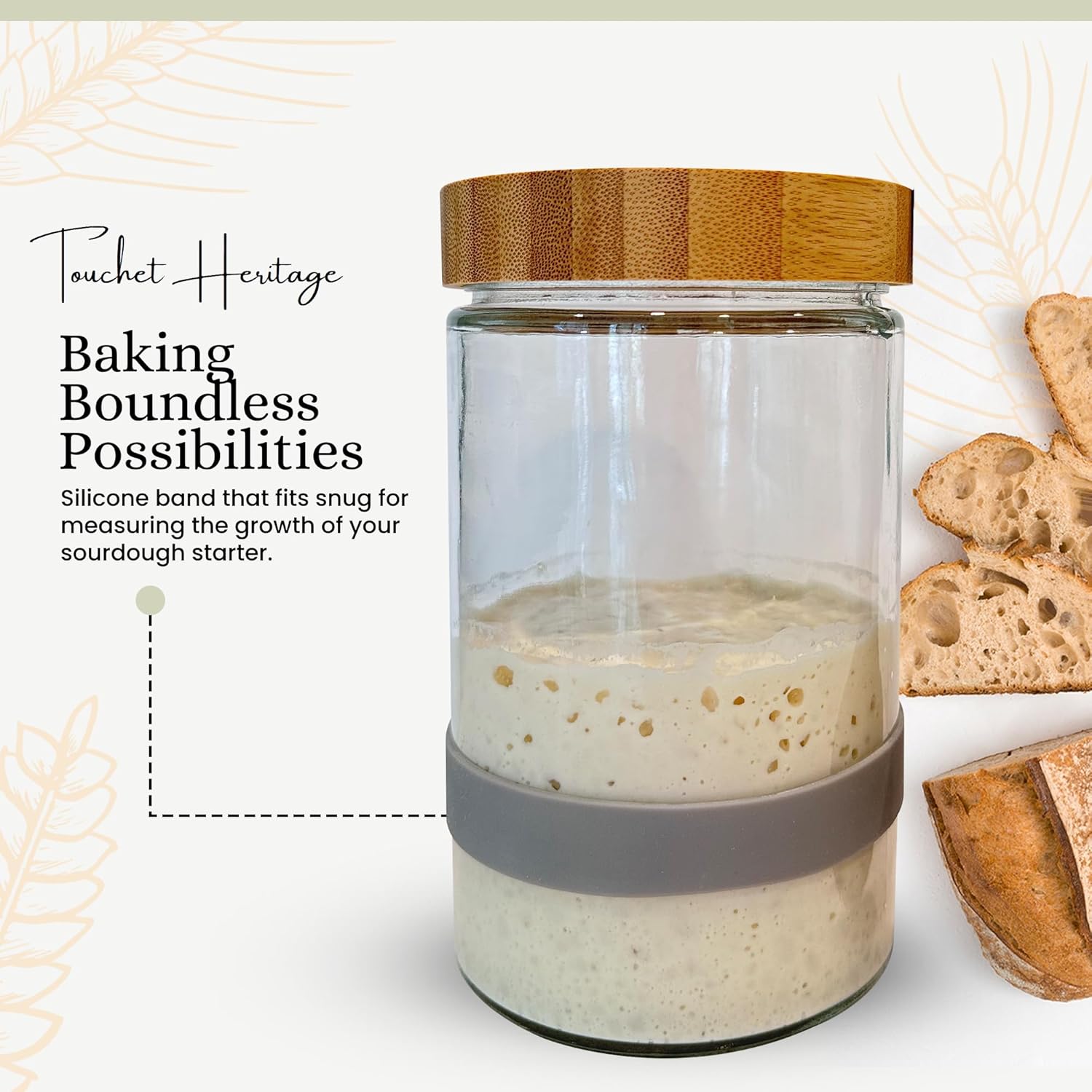 Sourdough Starter Jar with Bamboo Lid Durable Glass for Fermenting Sourdough