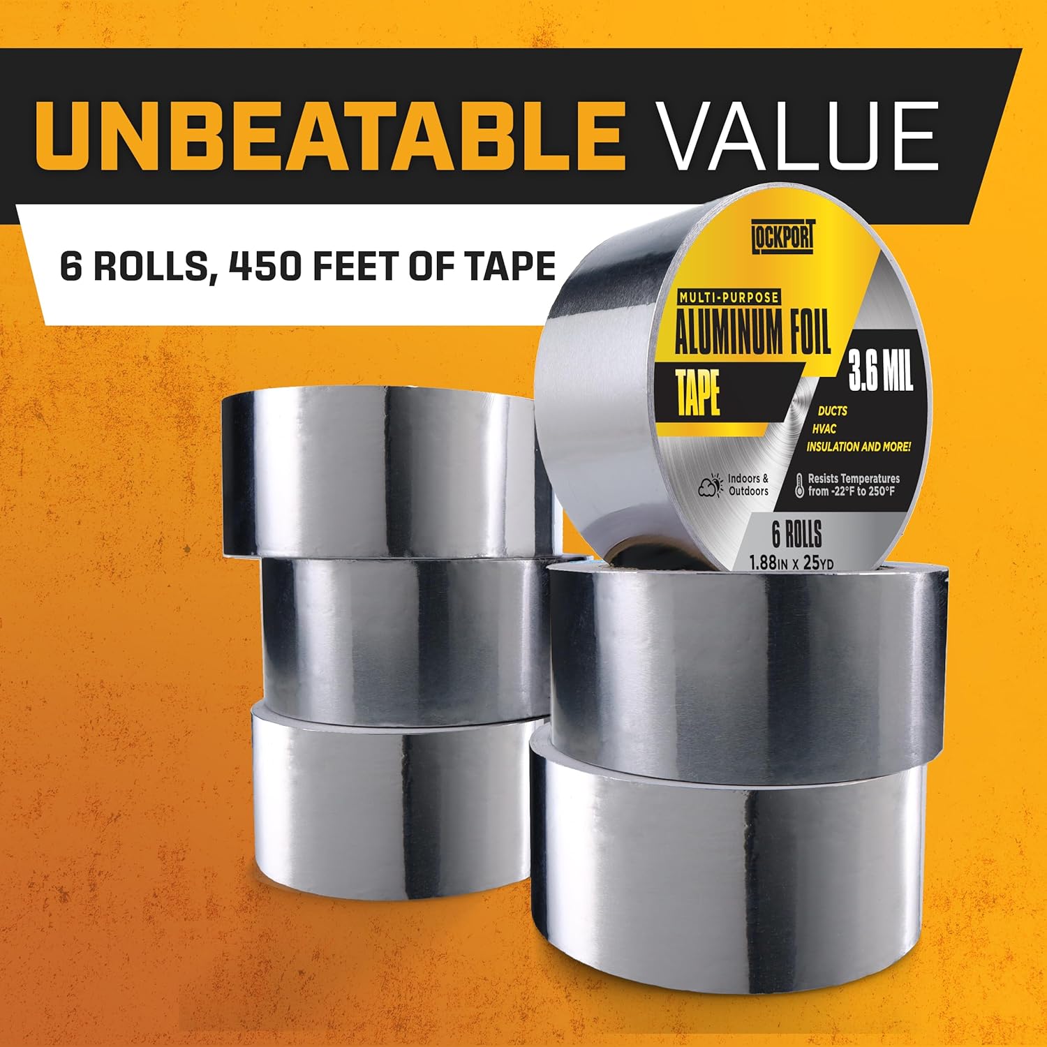 Lockport Aluminum Foil Tape 2 x 225 ft - 6 Pack