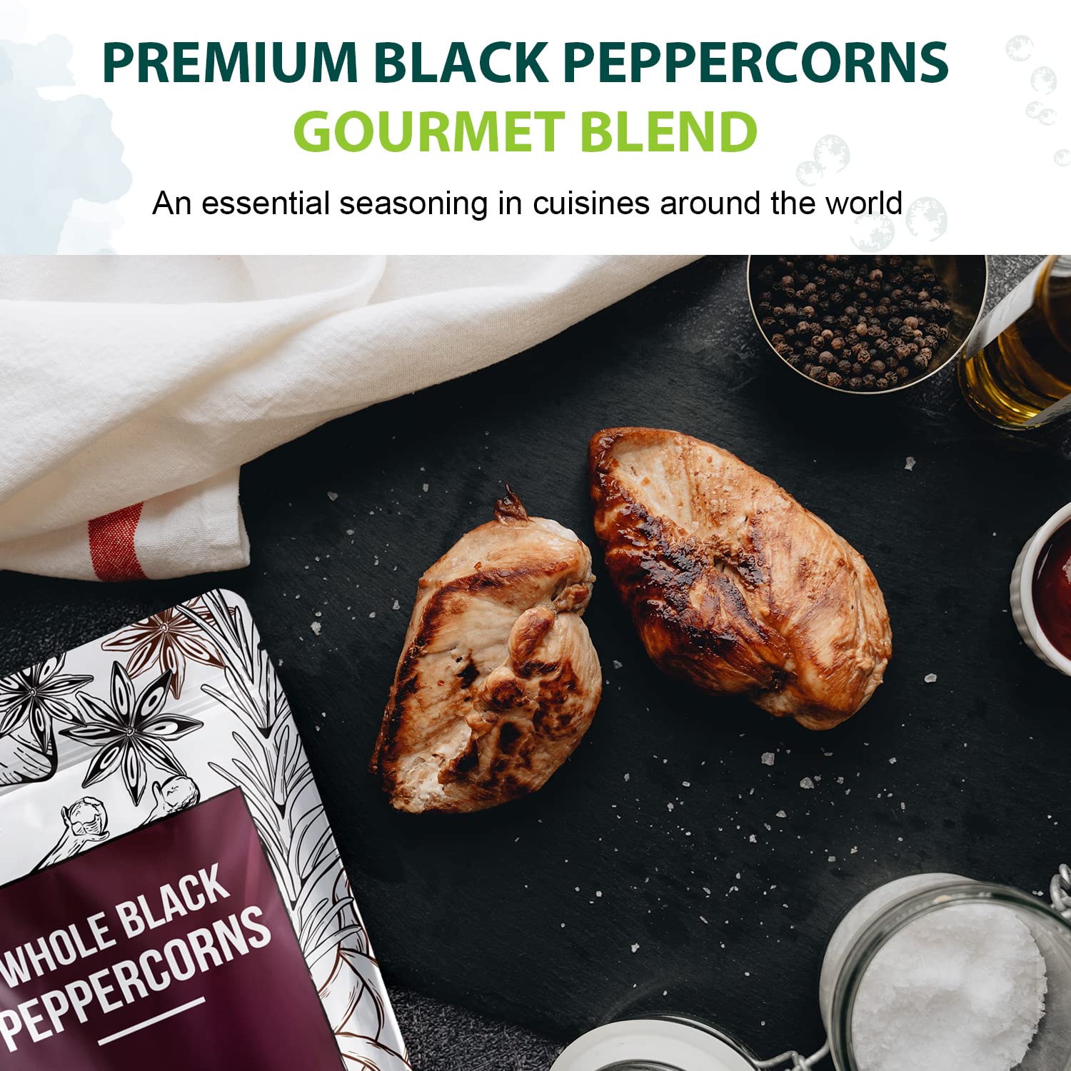 Soeos Black Peppercorns Pink Himalayan Salt 2-Piece Set