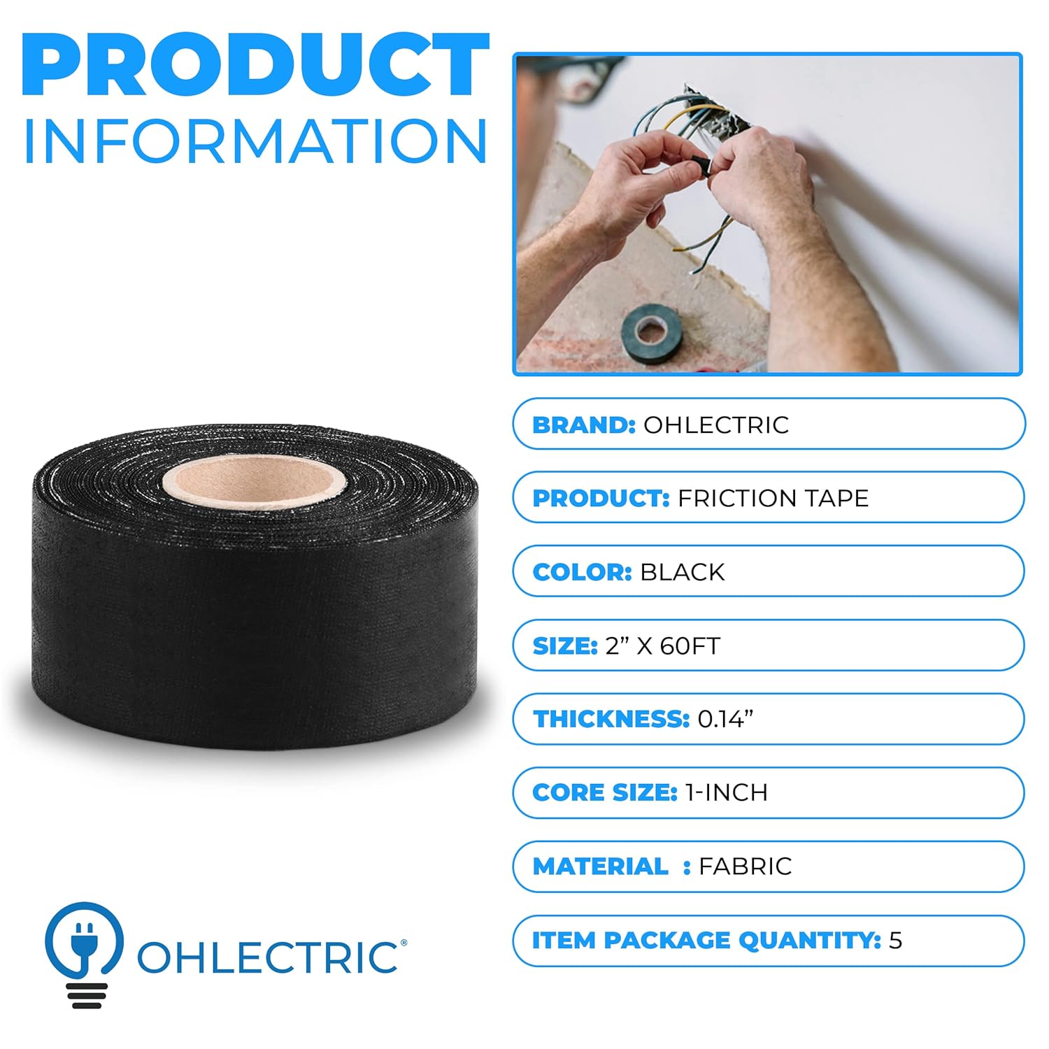 OHLECTRIC Duct Tape - Cloth Adhesive for Wire Protection