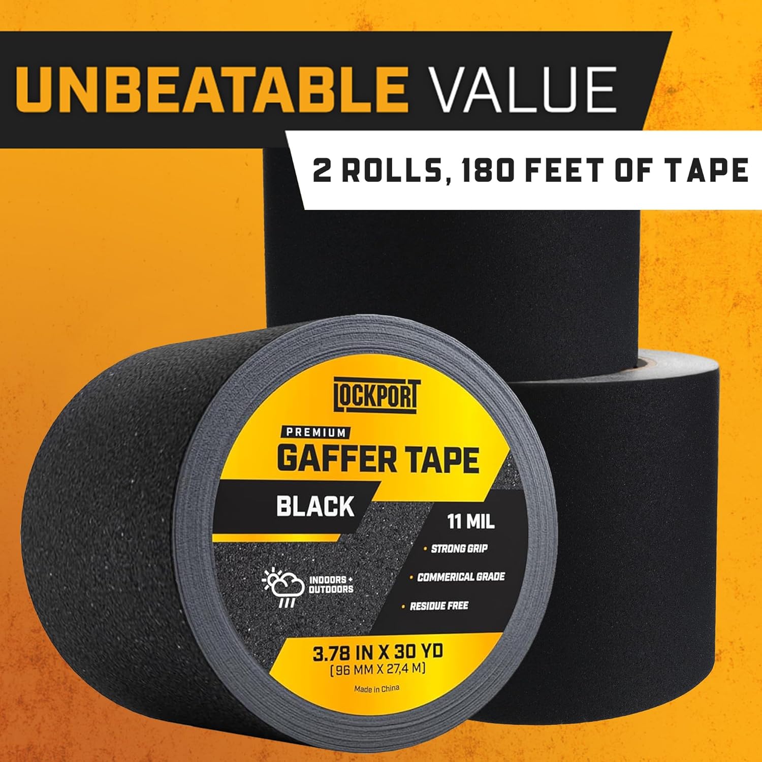 LOCKPORT BLACK GAFFERS TAPE 4IN X30YD - 2PACK PRO