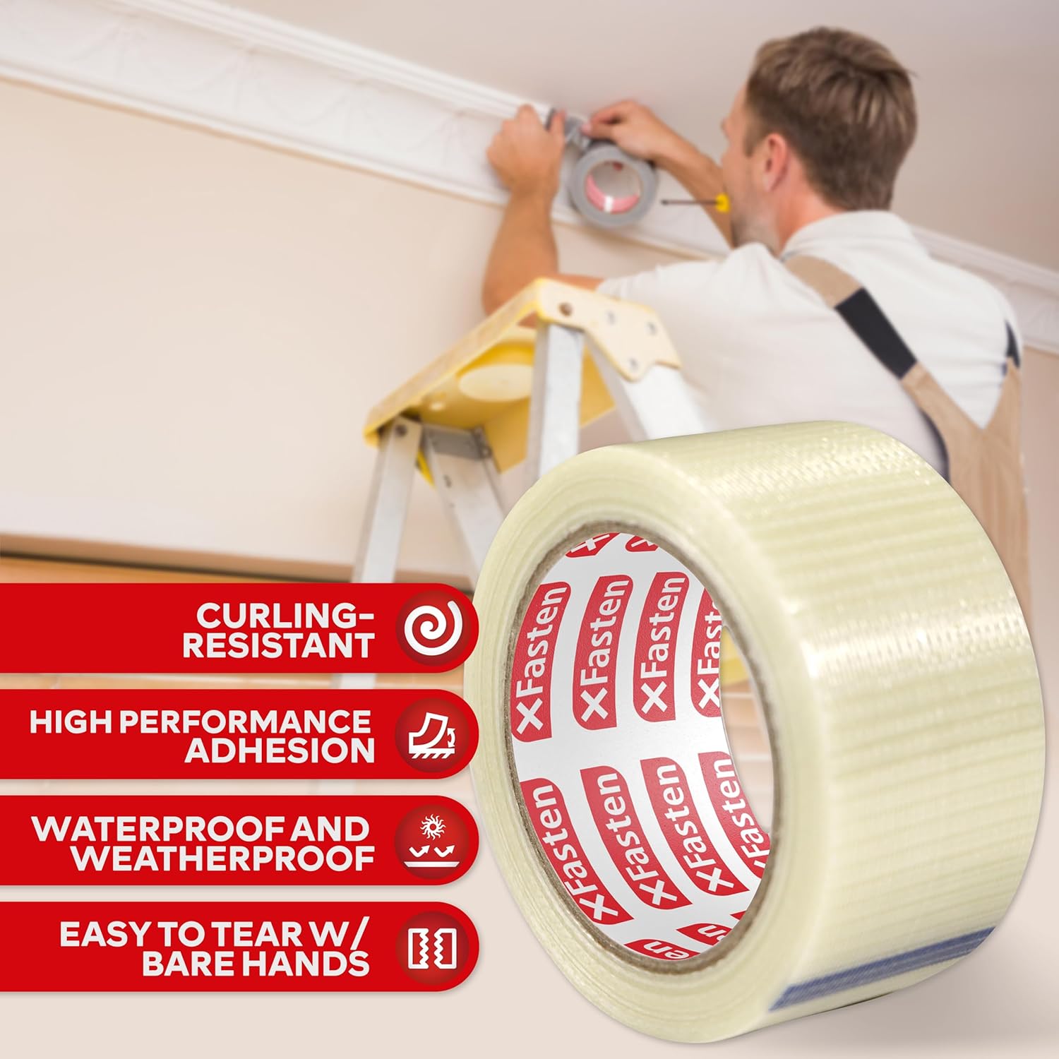 XFasten Filament Duct Tape 2 in x 30 yd Transparent Fiberglass Reinforced