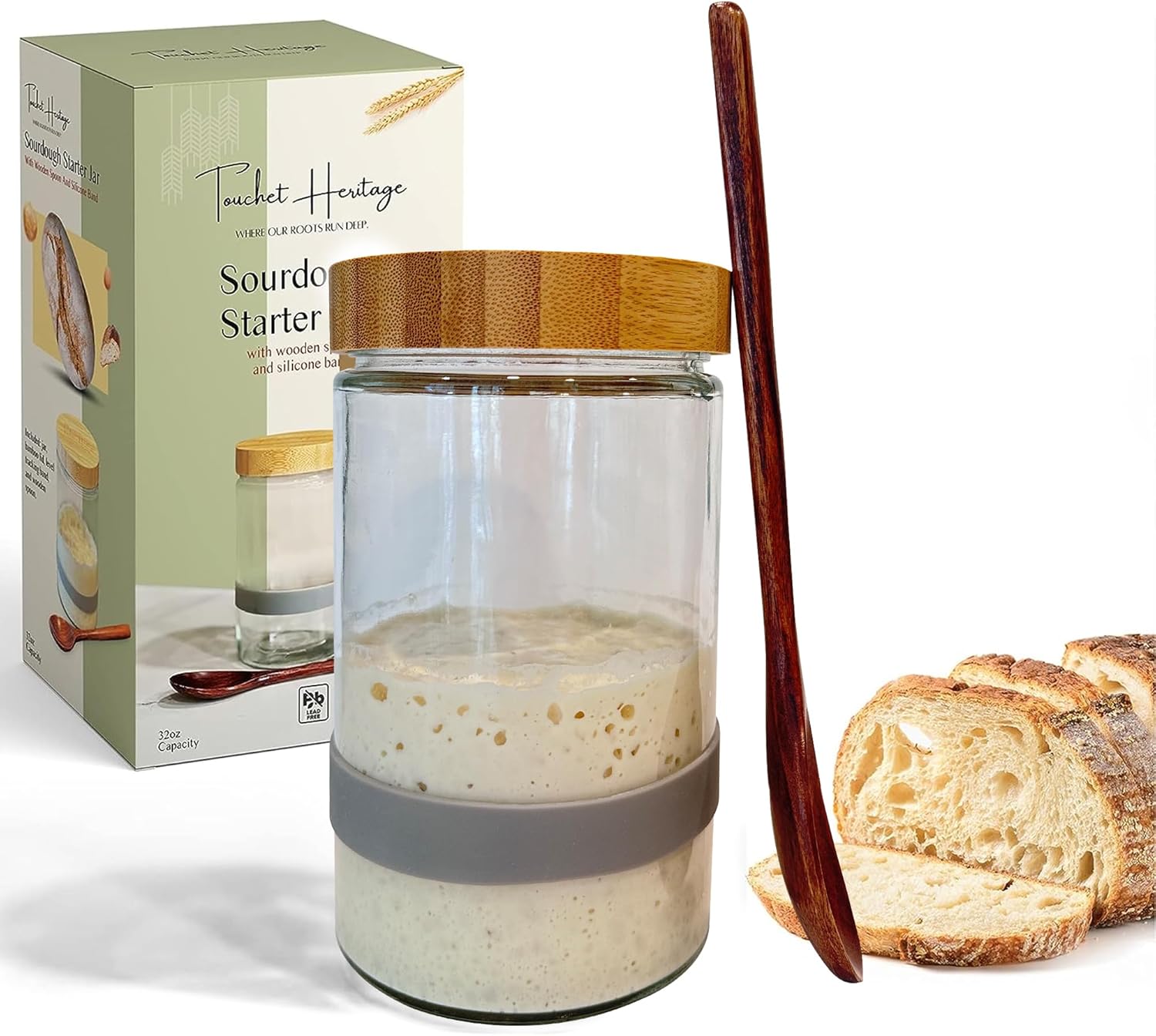 Sourdough Starter Jar with Bamboo Lid Durable Glass for Fermenting Sourdough