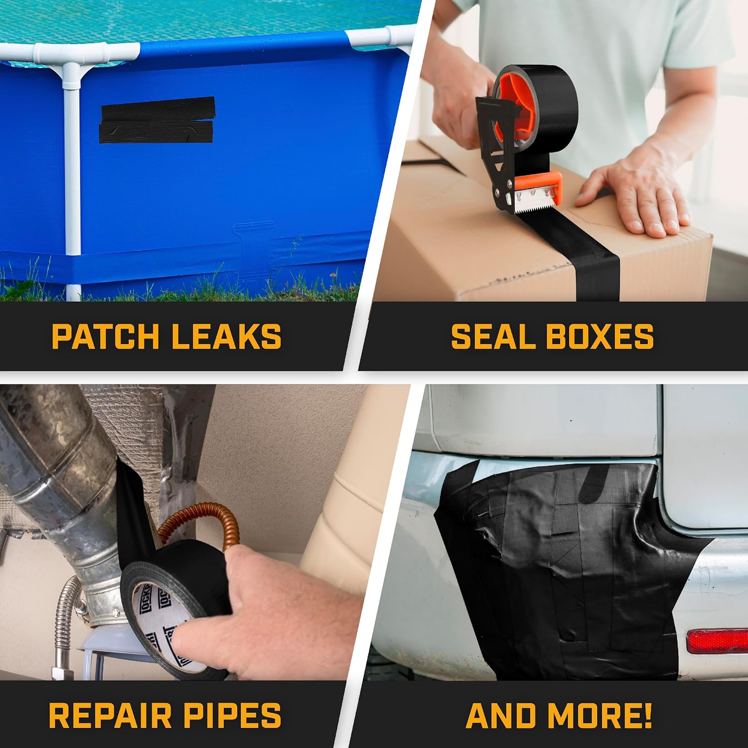 Lockport 2in x 60yd Black Duct Tape Heavy Duty Waterproof No Residue