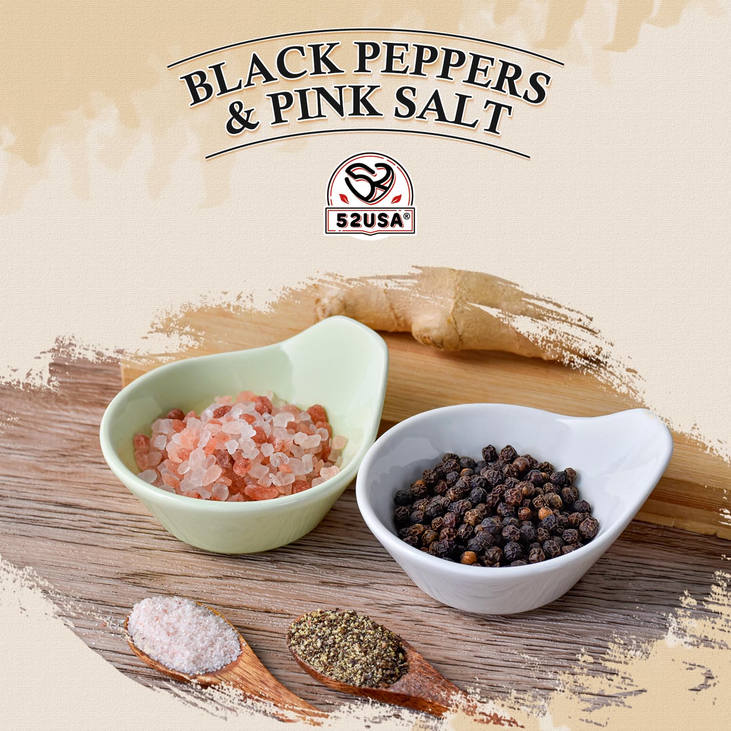 52USA Black Peppercorns Pink Himalayan Salt Set