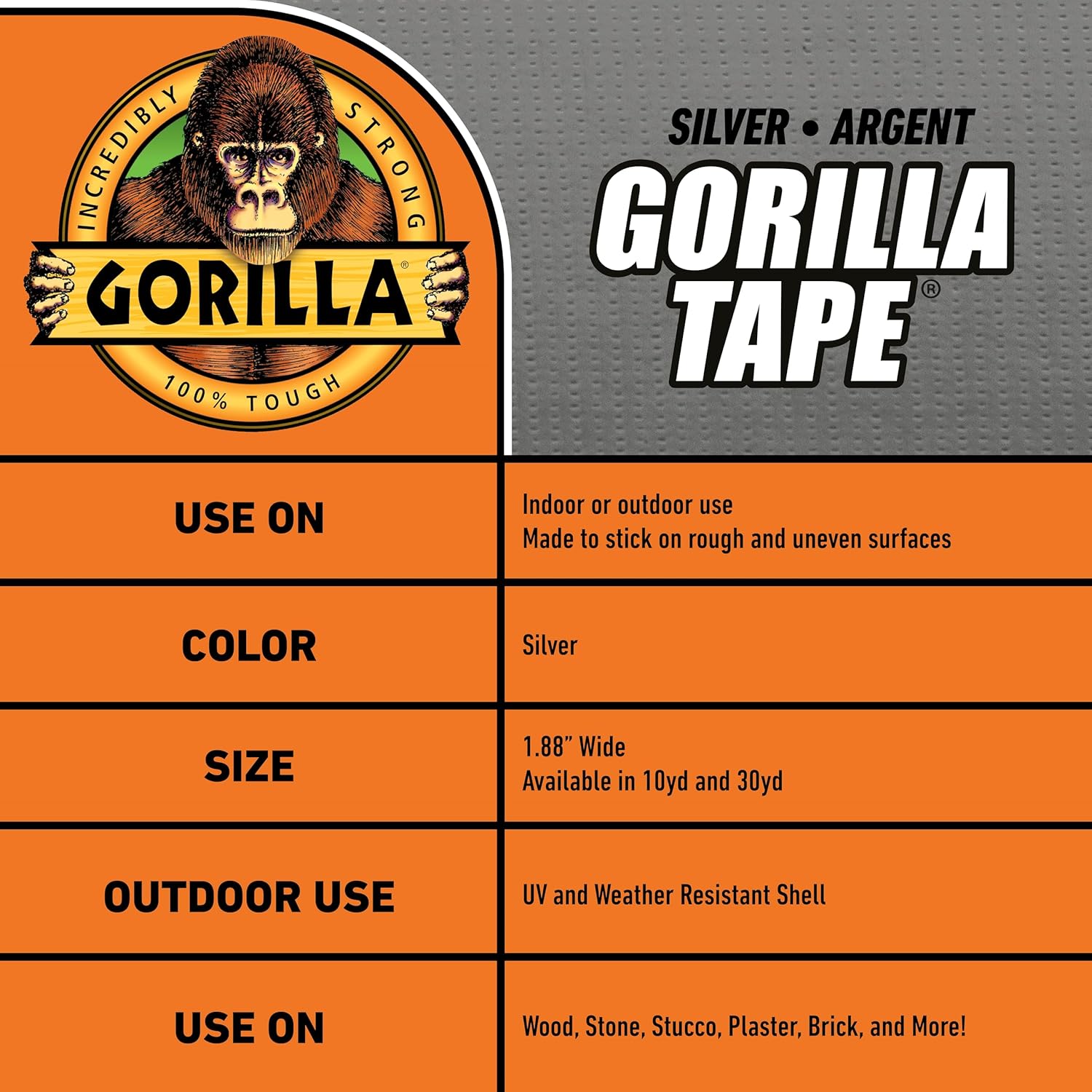Gorilla Tape Duct Utility Tapes 188in x 30yd Pack of 1