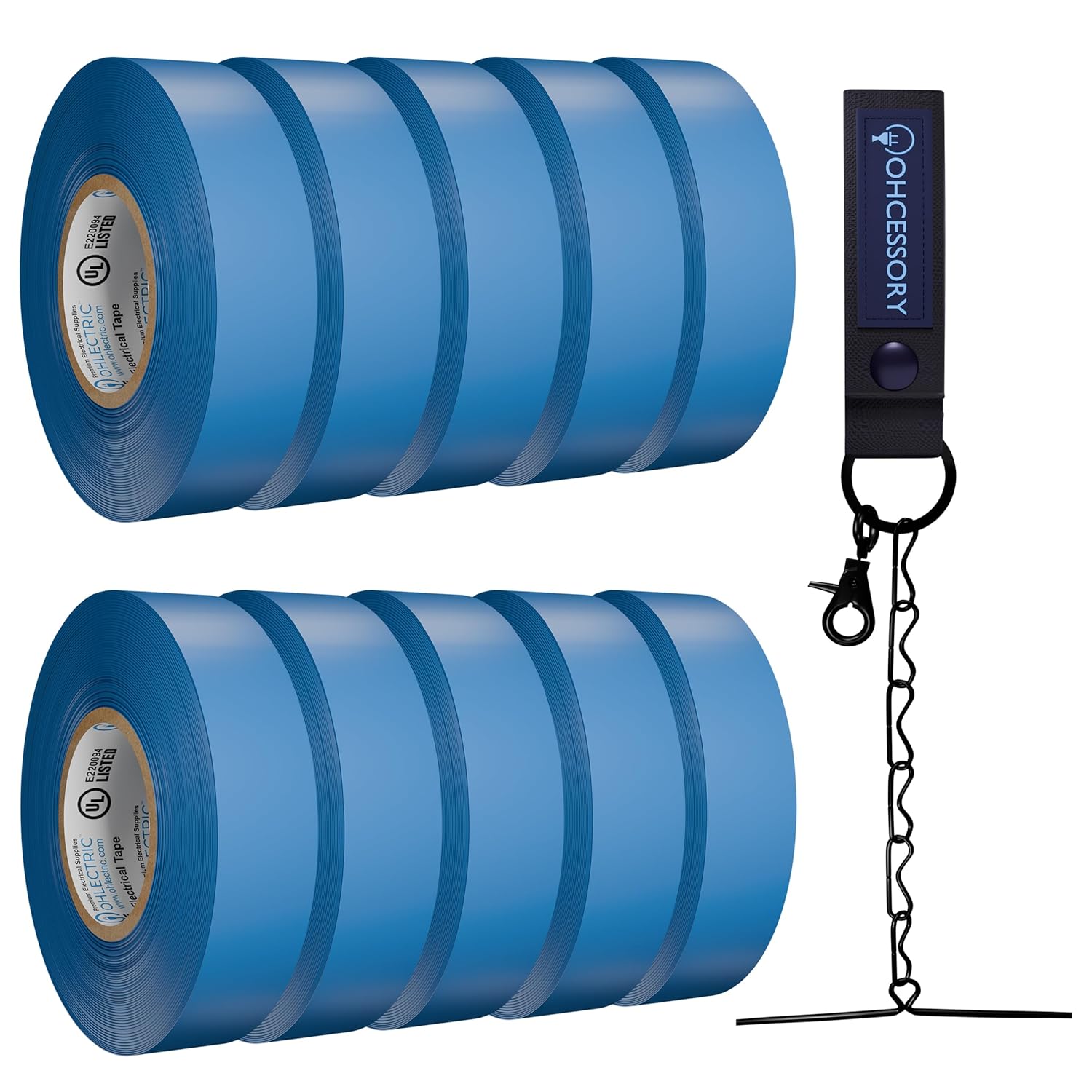 Professional Grade Vinyl Blue Electrical Tape with Easy-to-Use Holder Chain