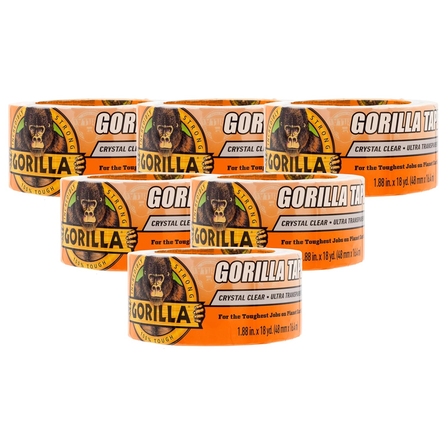 Gorilla Crystal Clear Duct Tape 18 yd 6-Piece Removable