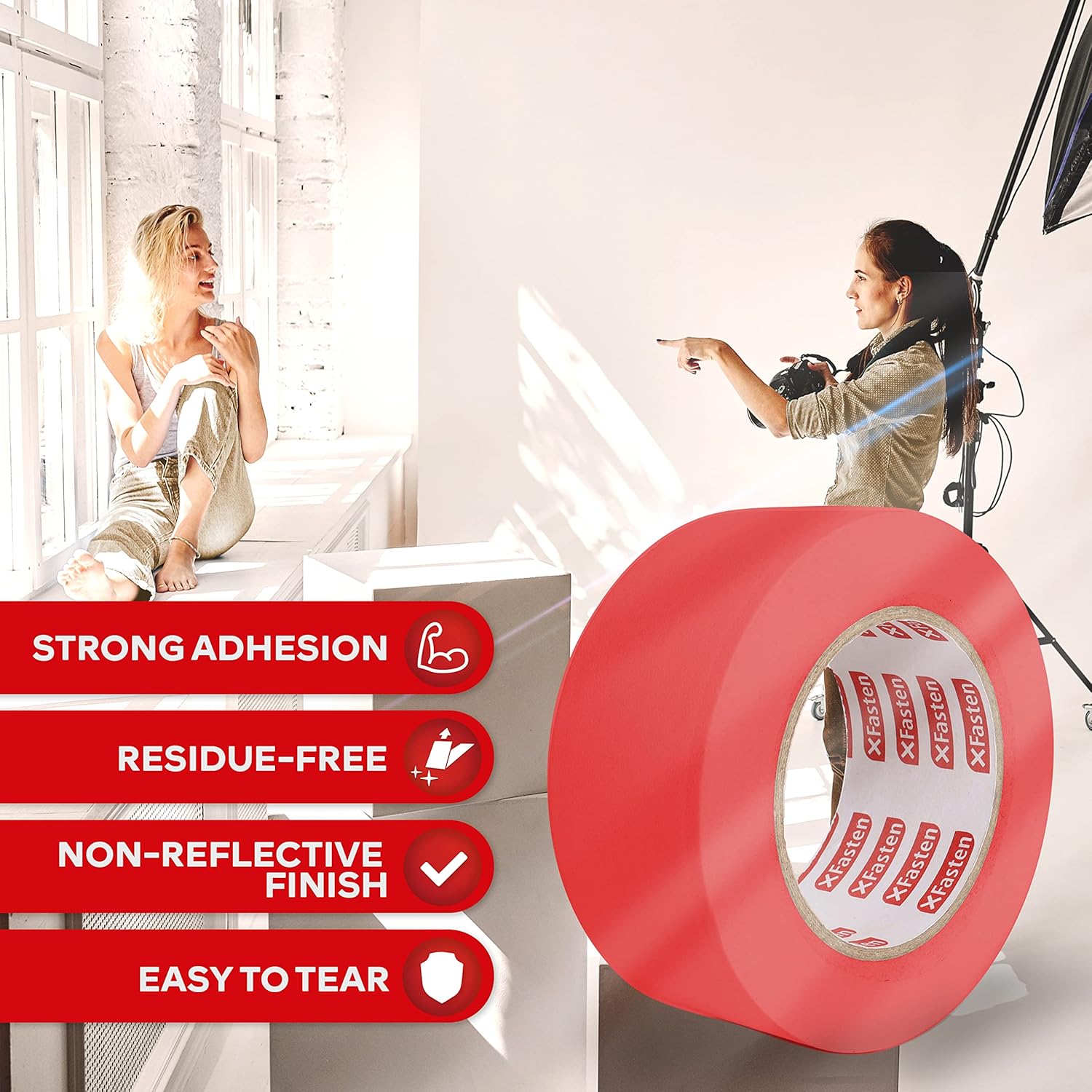 XFasten Red Gaffers Tape - Easy to Use Durable