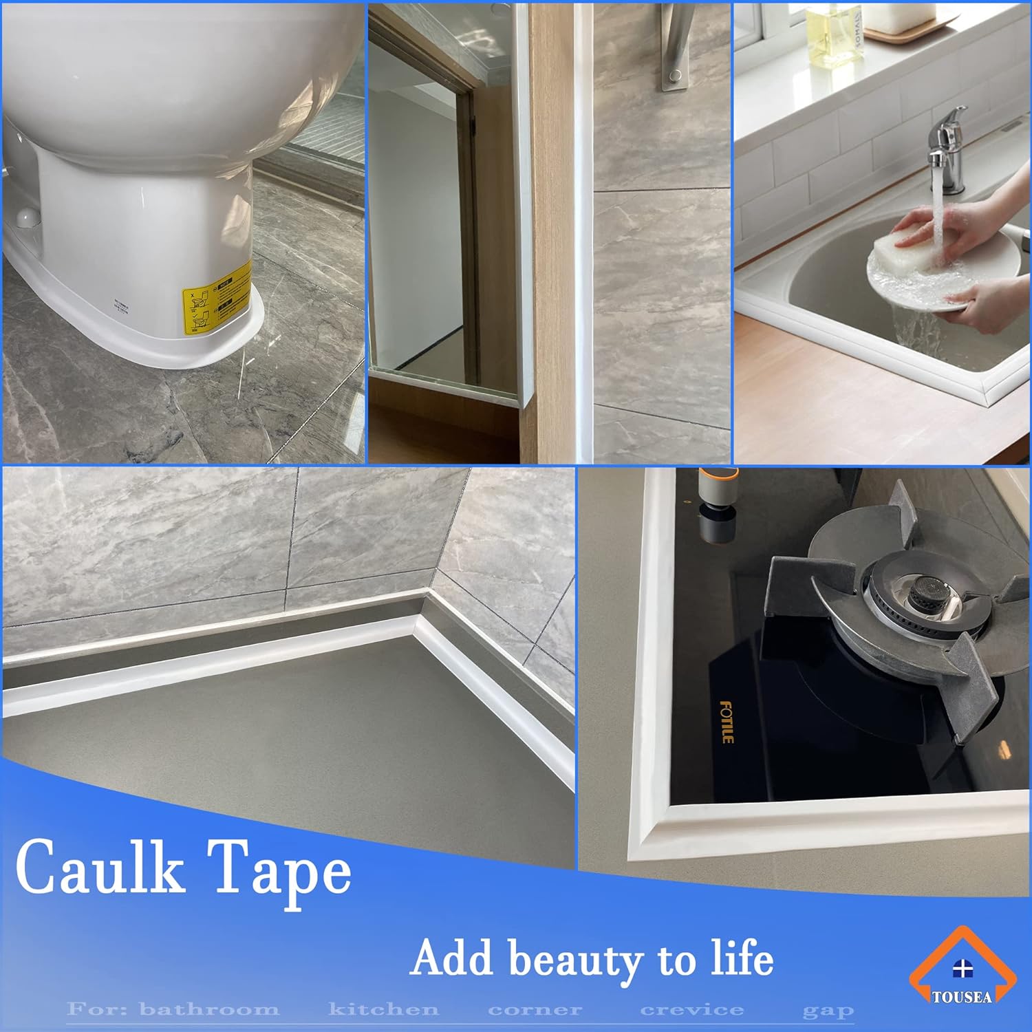TOUSA White Caulk Tape Waterproof Self-Adhesive