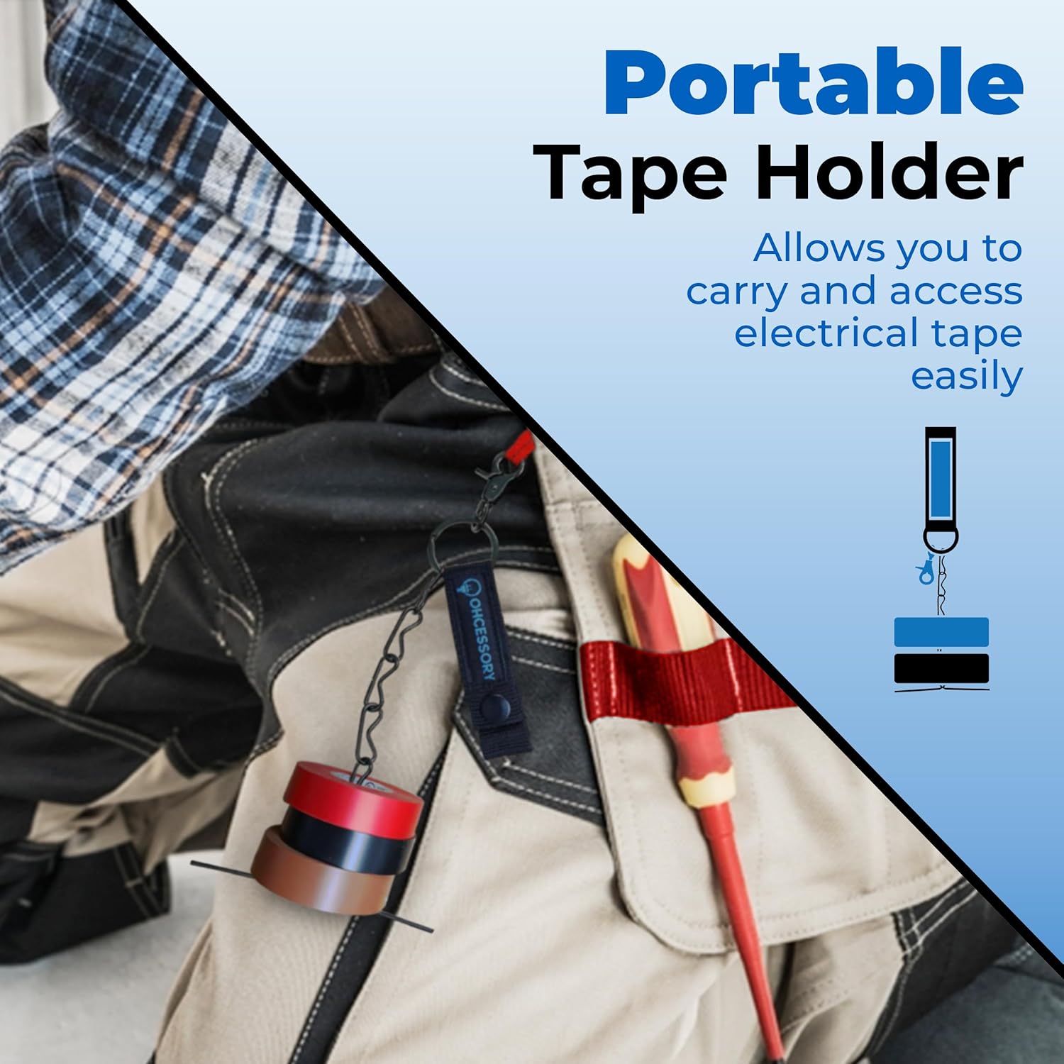 Professional Grade Vinyl Blue Electrical Tape with Easy-to-Use Holder Chain