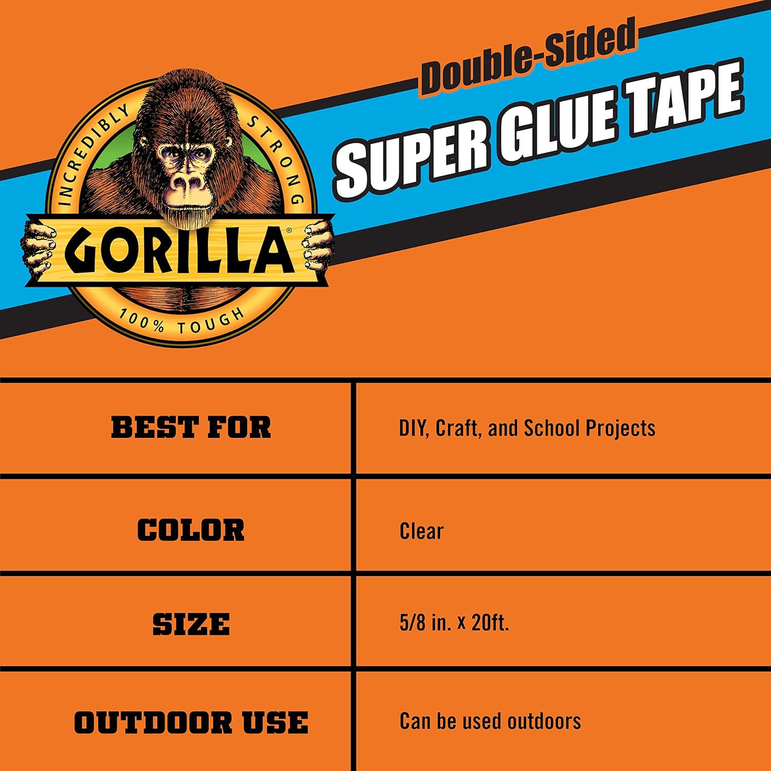 Gorilla Super Glue Tape 5 8in x 20ft Clear Pack of 1