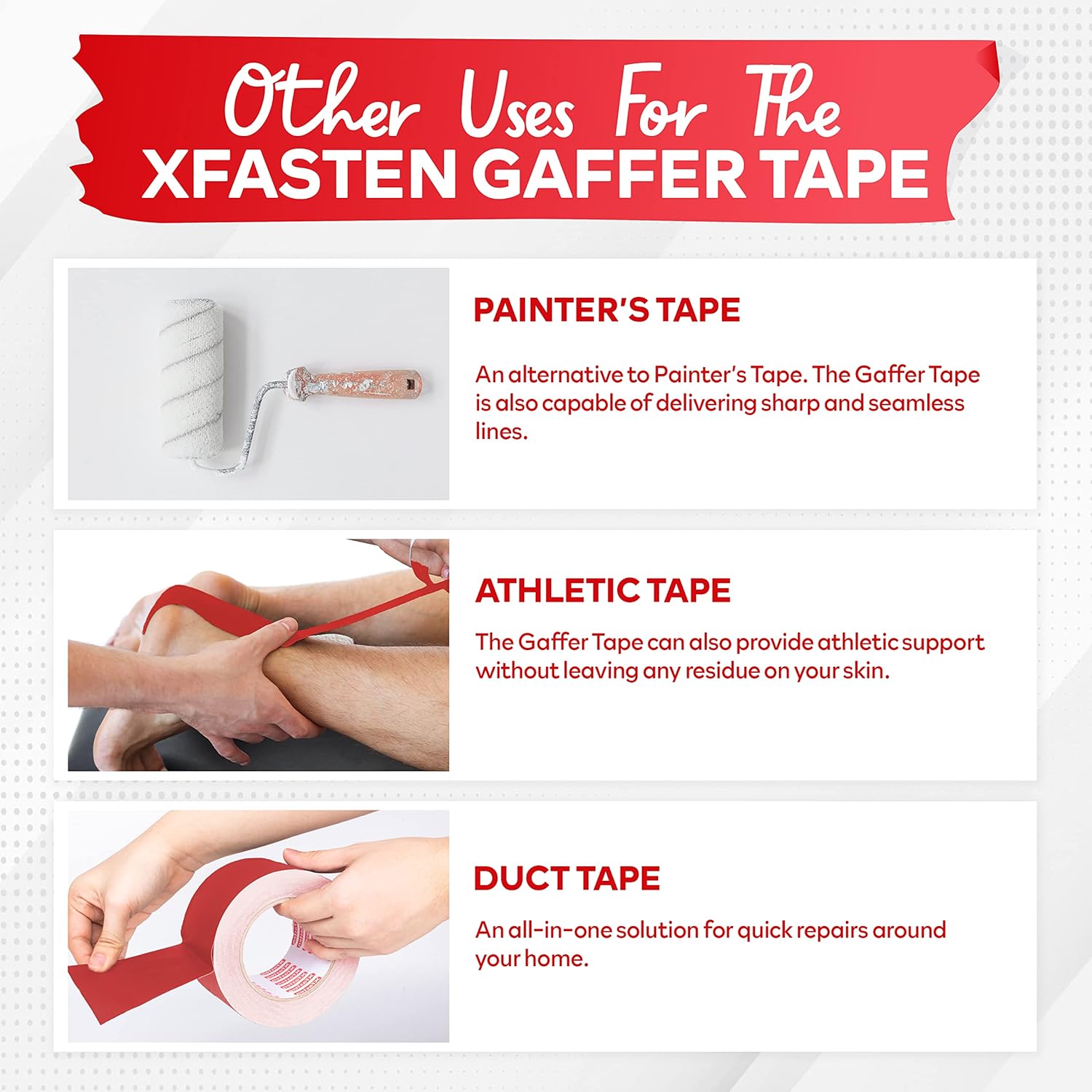 XFasten Red Gaffers Tape - Easy to Use Durable