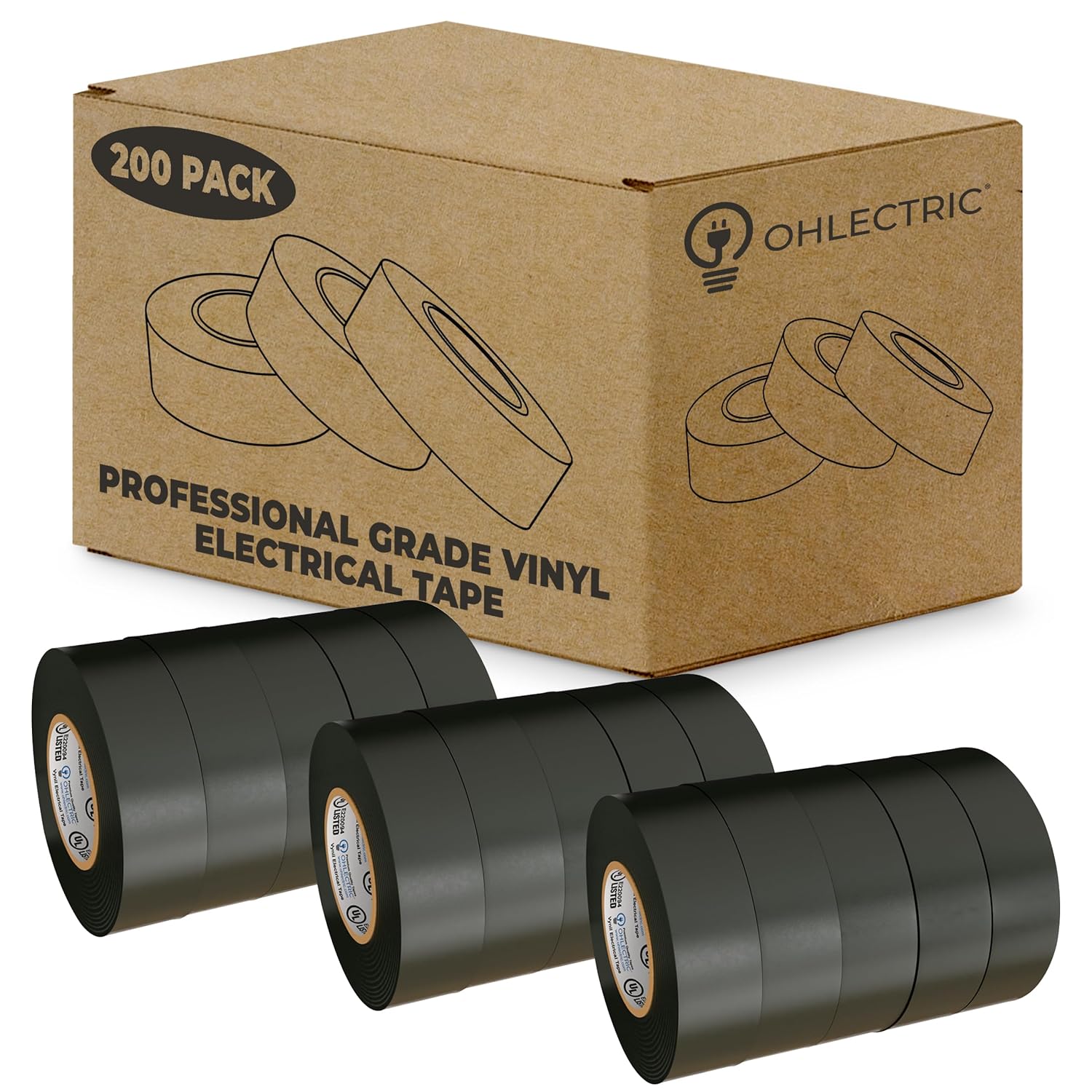 OHLECTRIC 200 Rolls Electrical Tape Heat Weather Resistant - Black