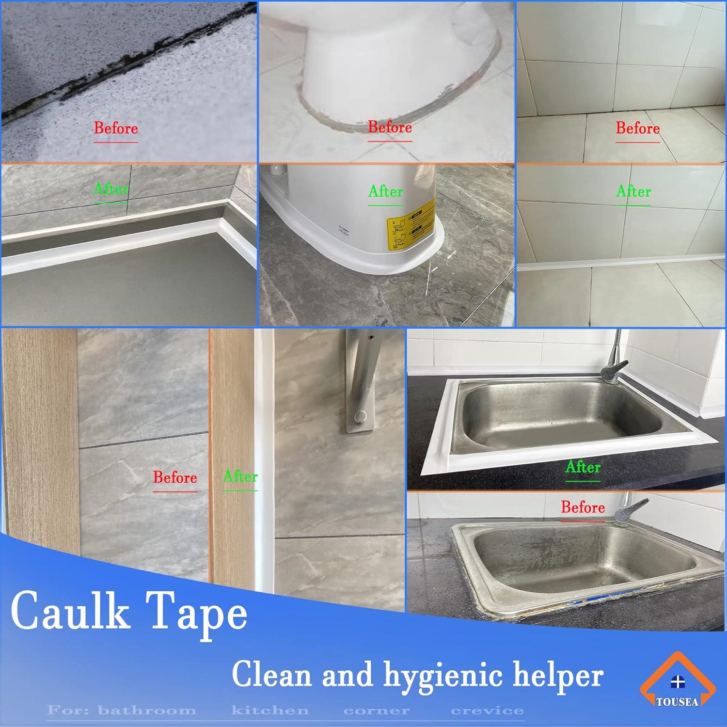 TOUSA White Caulk Tape Waterproof Self-Adhesive