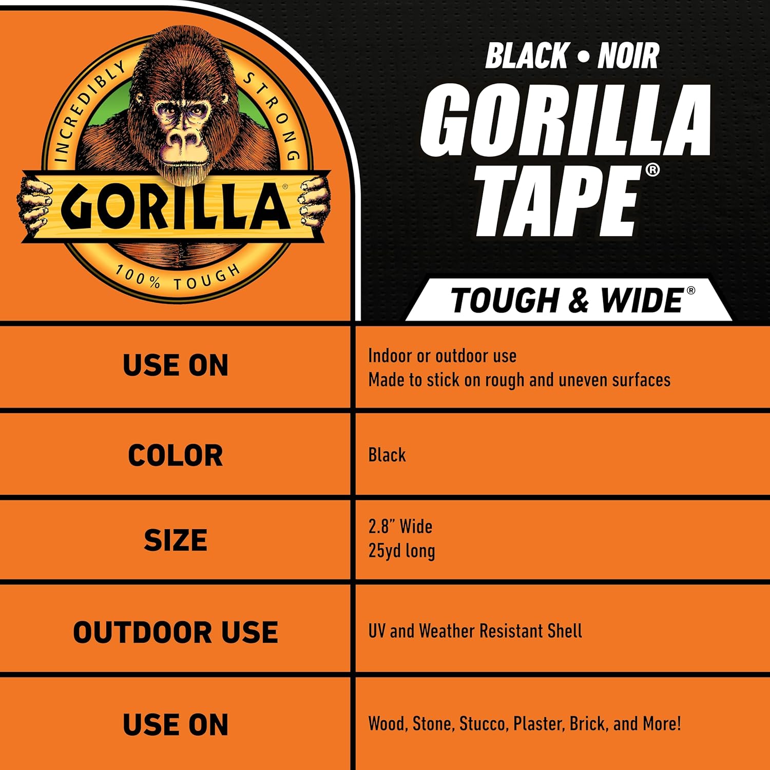 Gorilla Tough Wide Duct Tape 288 x 25yd Black