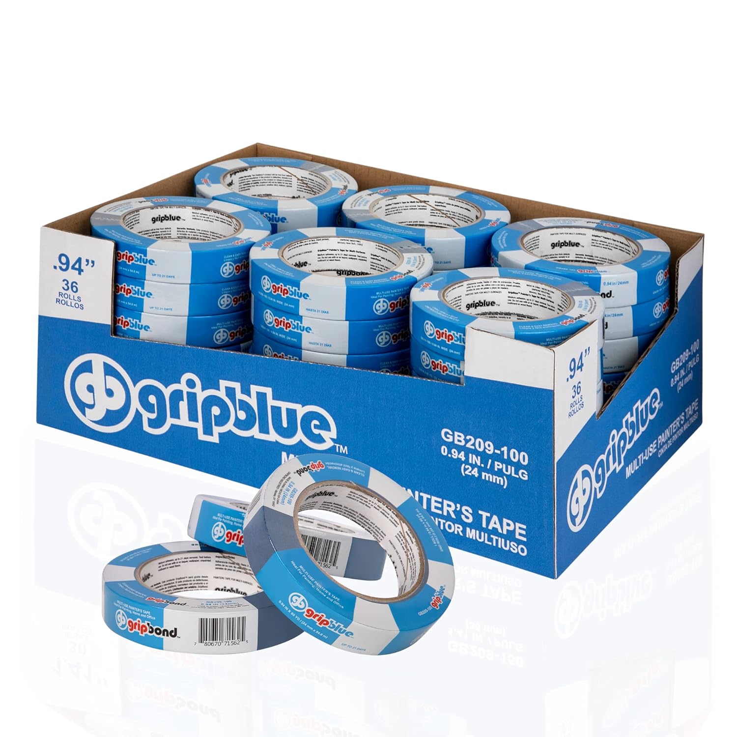 Secure Blue Masking Tape with 36 Rolls of Precision 1-inch Wide Durable