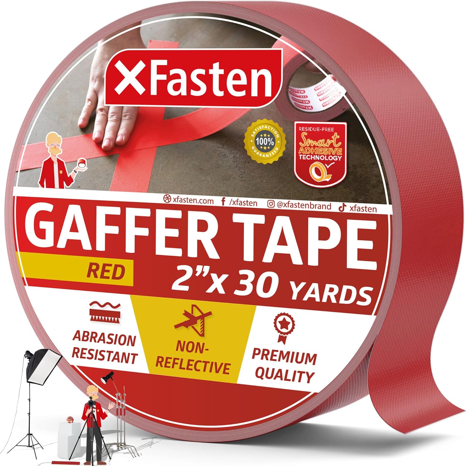 XFasten Red Gaffers Tape - Easy to Use Durable