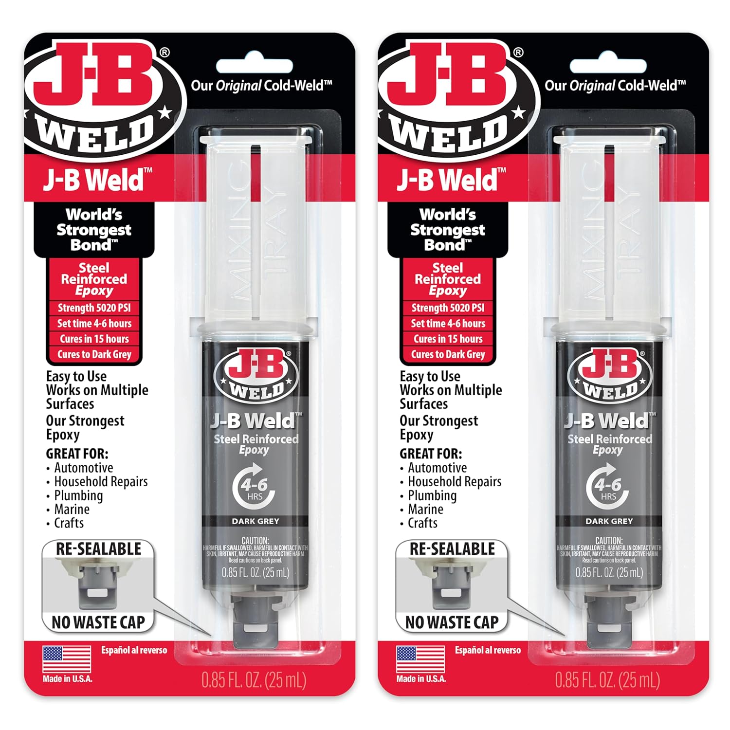 J-B Weld Original Steel Reinforced Epoxy Syringe Dark Grey 2-Pack
