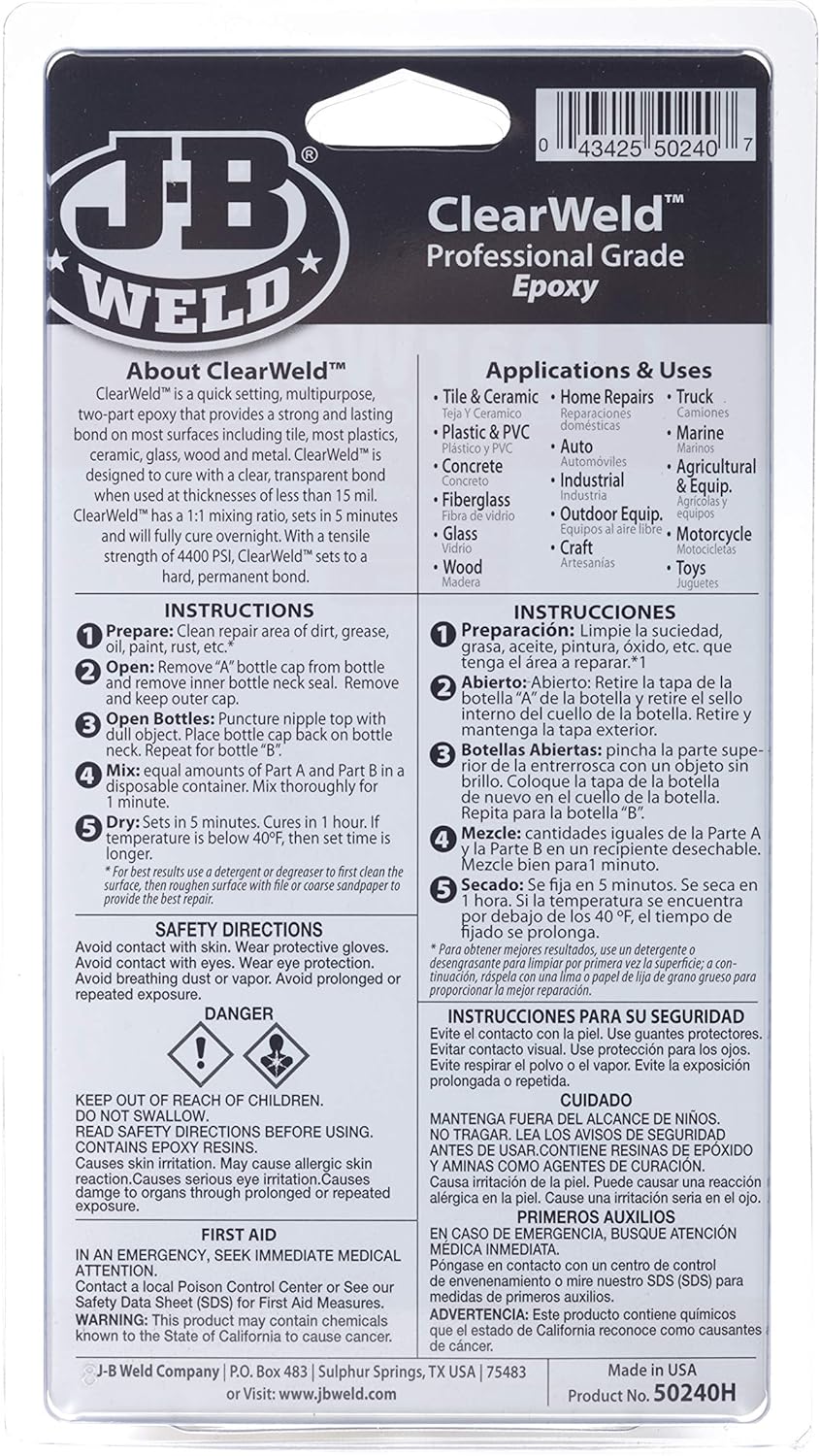 8oz J-B Weld Jb Clearweld Epoxy for Tile