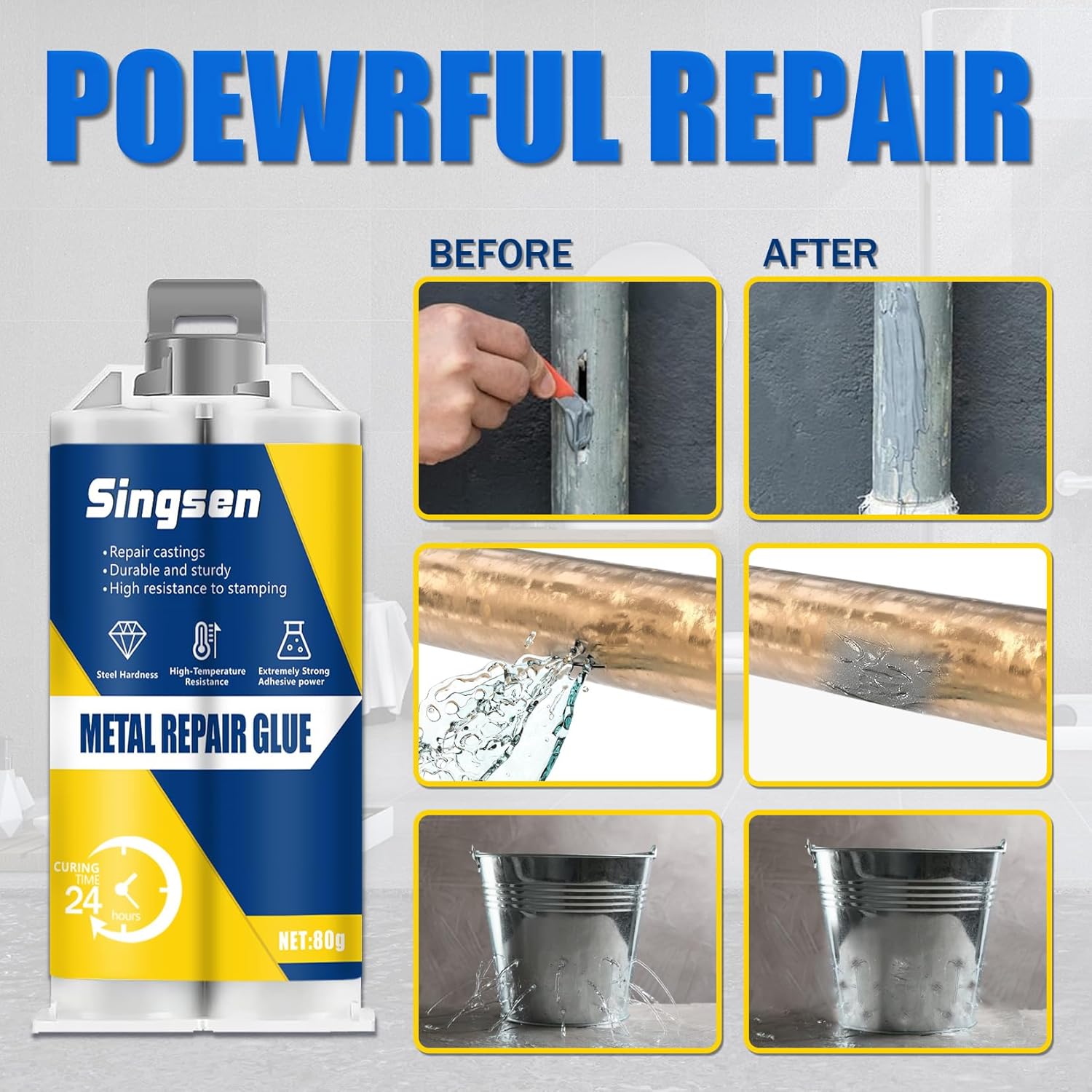 SingsenFast Drying Heavy Duty Metal Epoxy Repair Glue 2 Pack 564oz