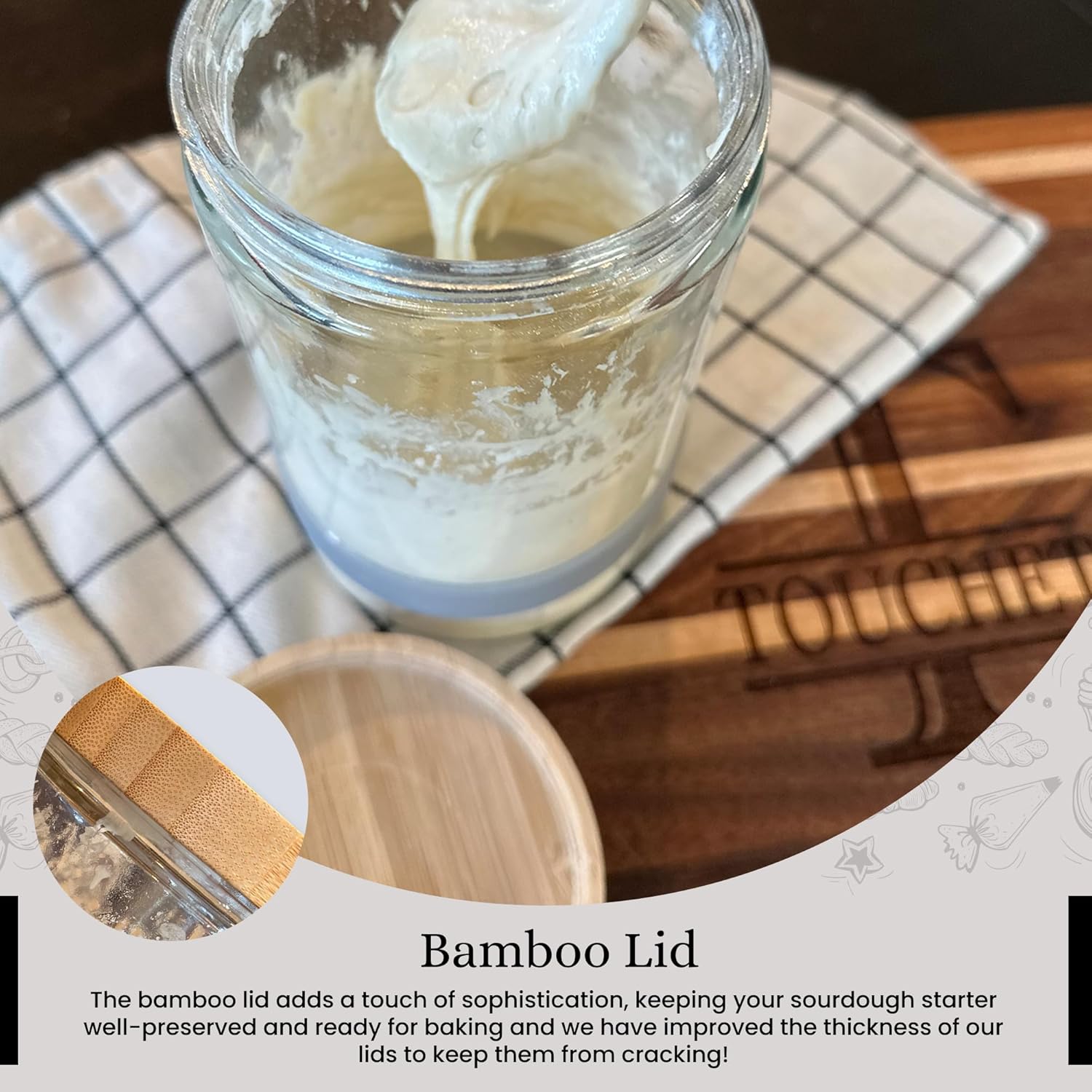 Sourdough Starter Jar with Bamboo Lid Durable Glass for Fermenting Sourdough