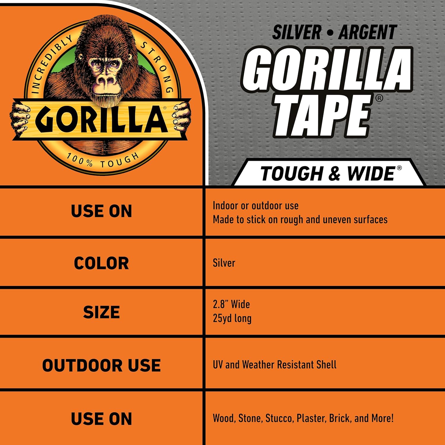 Gorilla Tough Wide Duct Tape 288 x 25yd Silver