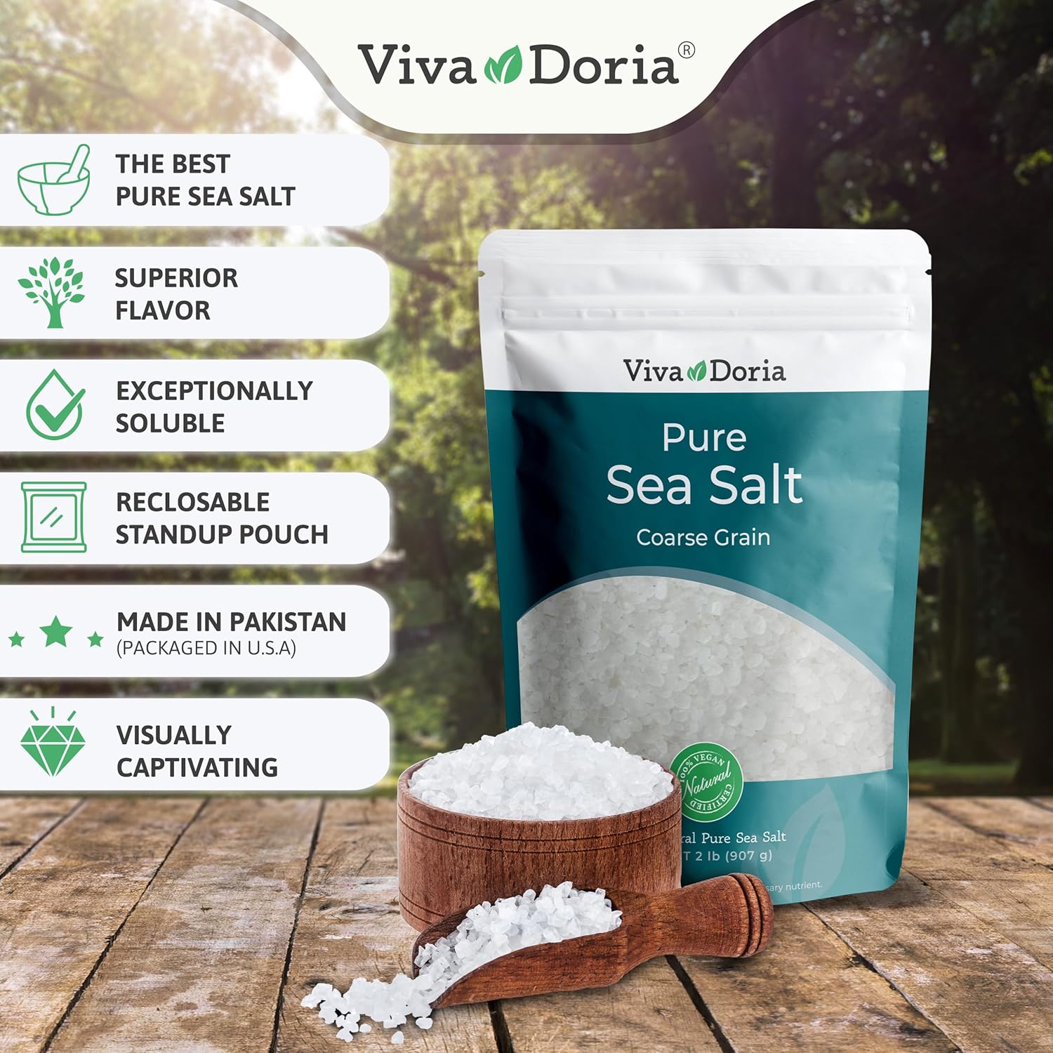 Viva Doria Pure Sea Salt Coarse Grain 2 lb - Perfect Gift