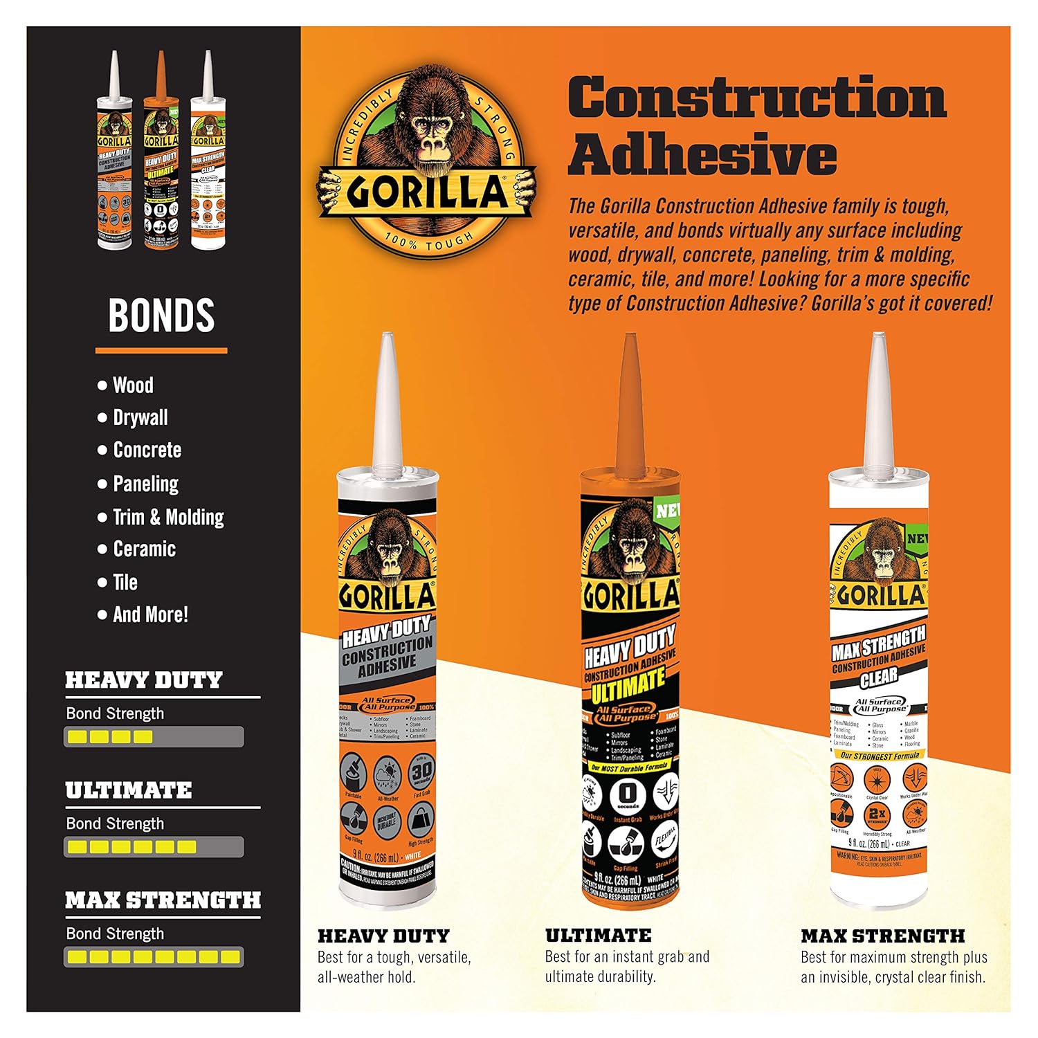 Gorilla Construction Adhesive - Strong Durable
