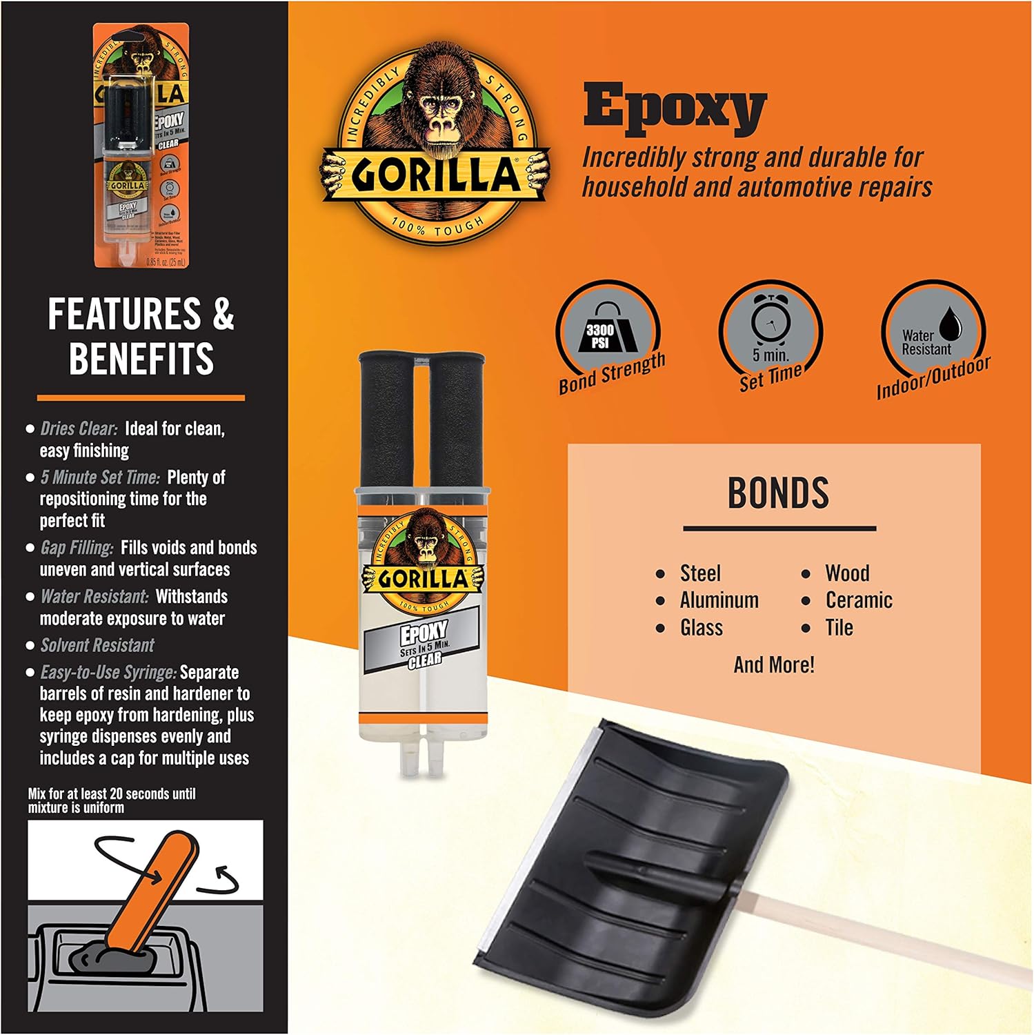 Gorilla 2 Part Epoxy 5 Min Set Clear Syringe Industrial Use